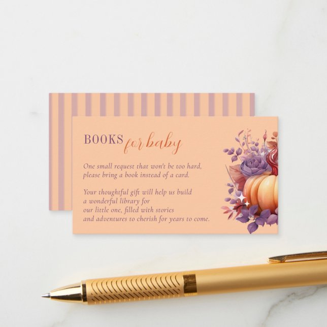 Tarjeta De Recepción Libros para Baby Cute Pumpkin Baby Shower (Anverso/Reverso In Situ)