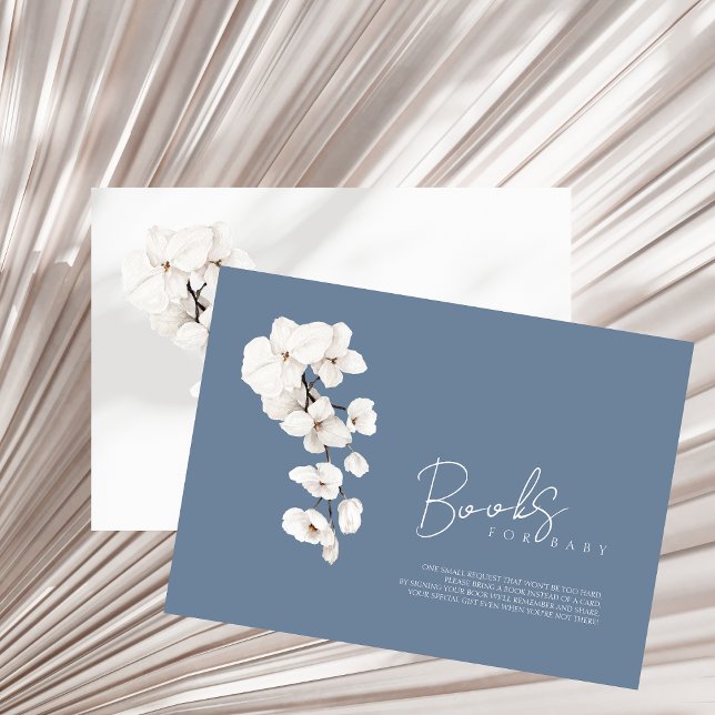 Tarjeta De Recepción Libros para Baby Dusty Blue Orchid Baby Shower (Books for Baby Dusty Blue White Orchid Baby Shower Enclosure Card)