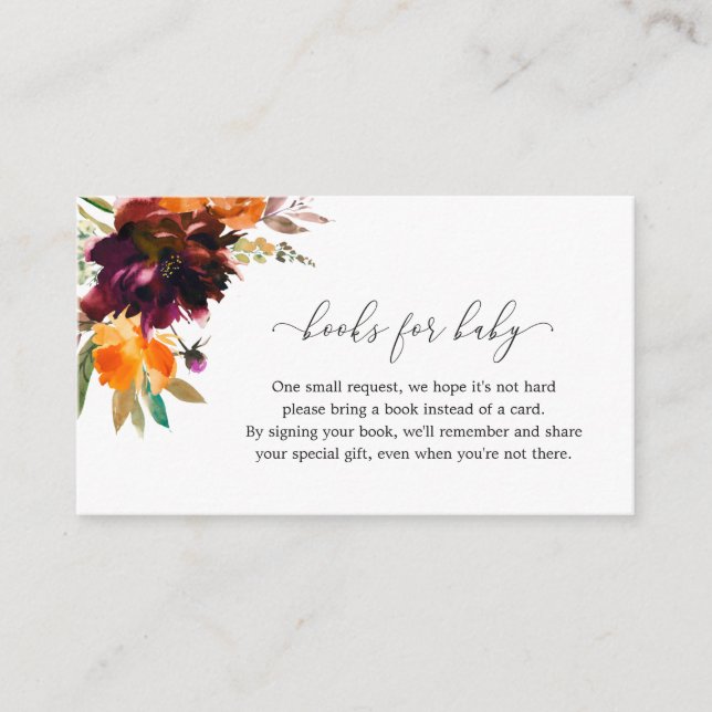 Tarjeta De Recepción Libros para Baby Fall Floral Rustic Baby Shower (Anverso)