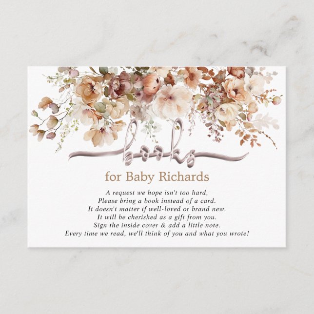 Tarjeta De Recepción Libros para Baby Floral Baby Shower (Anverso)