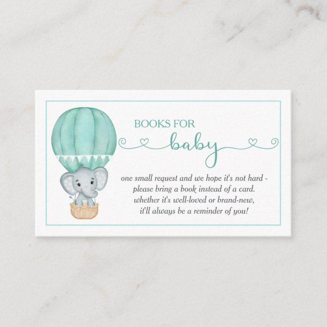 Tarjeta De Recepción Libros para Baby Green Elephant Baby Shower (Anverso)