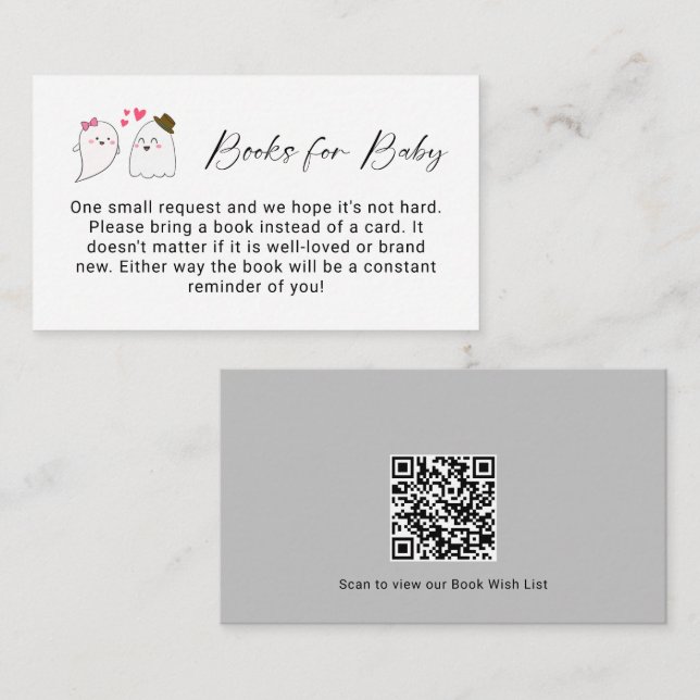 Tarjeta De Recepción Libros para Baby Little Boo Cae Baby Shower QR Cod (Anverso / Reverso)