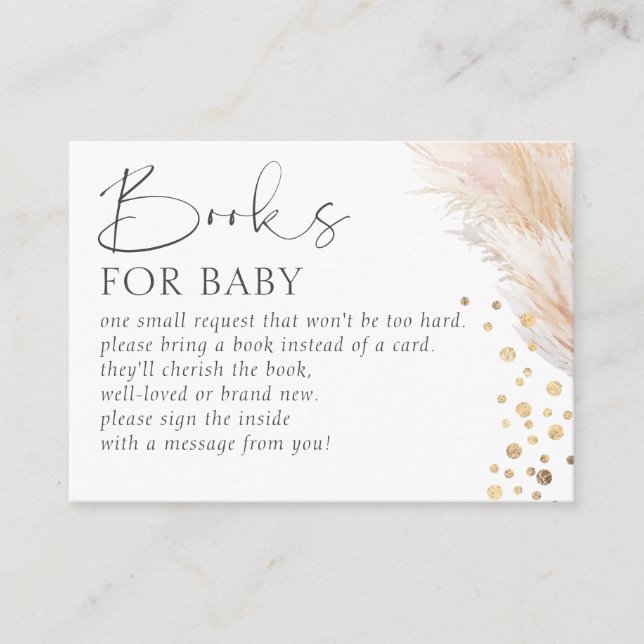 Tarjeta De Recepción Libros Para Baby Pampas Grass Gold Baby Shower (Anverso)