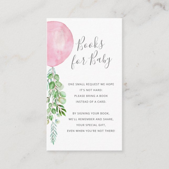 Tarjeta De Recepción Libros para Baby Pink Balloon Eucalyptus (Anverso)
