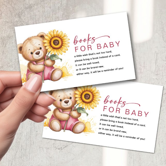 Tarjeta De Recepción Libros para Baby Pink Bear Sunflower Baby Shower (Subido por el creador)