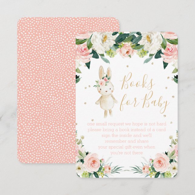 Tarjeta De Recepción Libros para Baby Pink Floral Algunos conejitos (Anverso / Reverso)