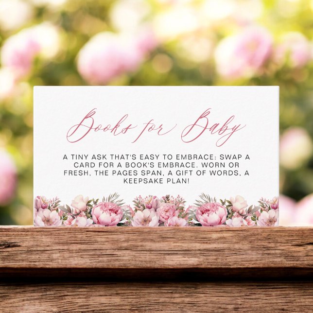 Tarjeta De Recepción Libros para Baby Pink Floral Peony Baby Shower (Subido por el creador)