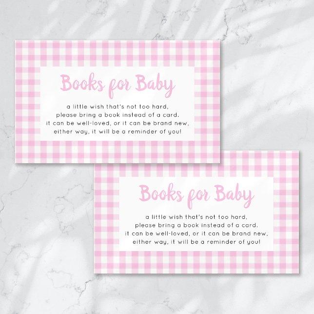 Tarjeta De Recepción Libros para Baby Pink Gingham Baby Shower (Subido por el creador)