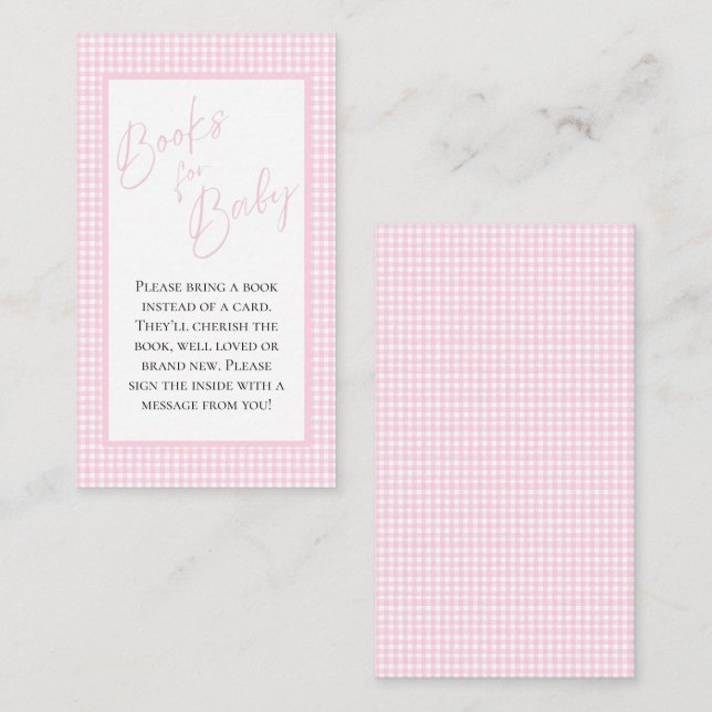 Tarjeta De Recepción Libros para Baby Pink Gingham Enclosure Card (Anverso / Reverso)