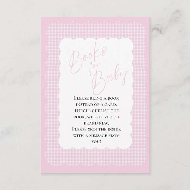 Tarjeta De Recepción Libros para Baby Pink Gingham Enclosure Card (Anverso)
