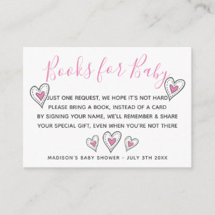 Tarjeta De Recepción Libros para Baby Pink Love Hearts Baby Shower