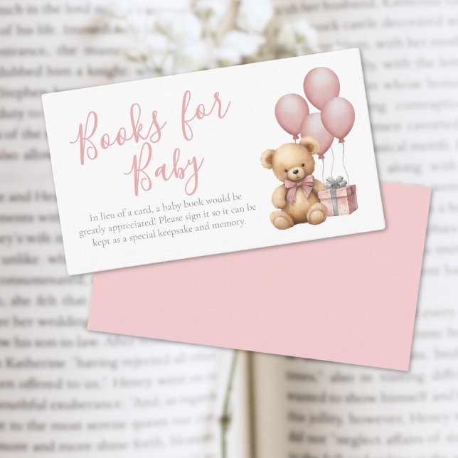 Tarjeta De Recepción Libros Para Baby Pink Teddy Bear Baby Shower (Books For Baby Pink Teddy Bear Baby Shower Enclosure Card)