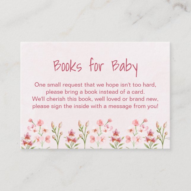 Tarjeta De Recepción Libros para Baby Pink Wildflower Garden Baby Showe (Anverso)