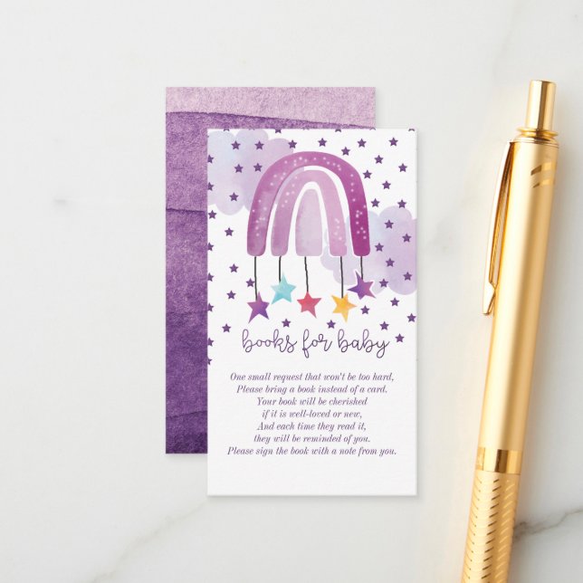 Tarjeta De Recepción Libros para Baby Purple Rainbow Baby Shower (Anverso/Reverso In Situ)