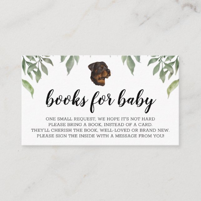 Tarjeta De Recepción Libros para Baby Rottweiler Boho Greenery (Anverso)