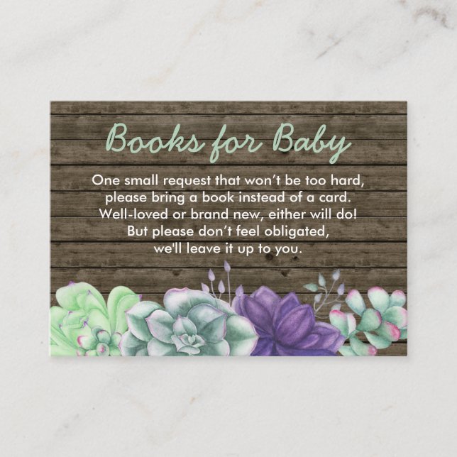 Tarjeta De Recepción Libros para Baby Rustic Succulum Baby Shower (Anverso)