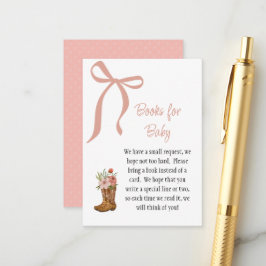 Tarjeta De Recepción Libros para Baby Shower de niña Botas y Lazos para