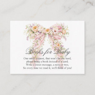 Tarjeta De Recepción Libros para baby shower de niña con lazo floral Ba