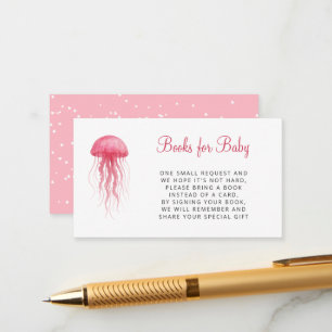 Tarjeta De Recepción Libros para Baby Shower de Niña Medusa Rosa
