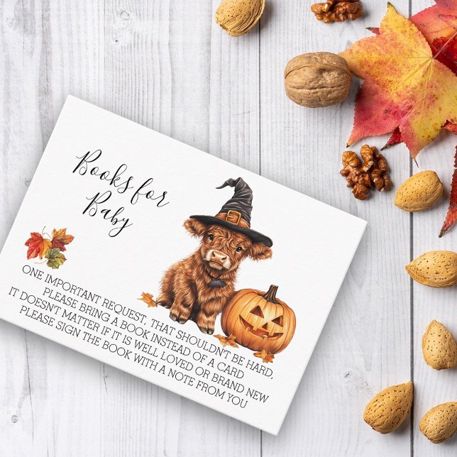 Tarjeta De Recepción Libros para Baby Shower Halloween Highland Cow (Subido por el creador)