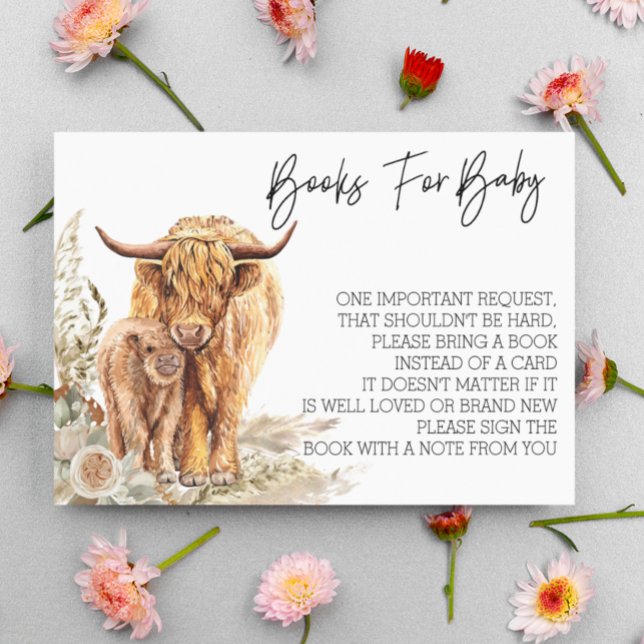 Tarjeta De Recepción Libros para Baby Shower Highland Cow Boho (Subido por el creador)