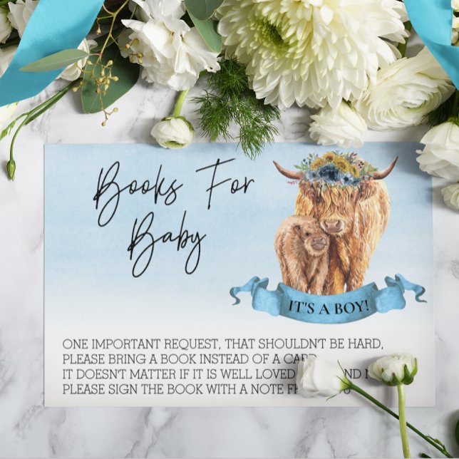 Tarjeta De Recepción Libros para Baby Shower Highland Cow Boy Calf (Subido por el creador)