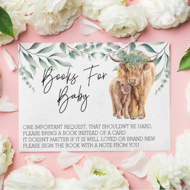 Tarjeta De Recepción Libros para Baby Shower Highland Highland Cow Euca (Subido por el creador)