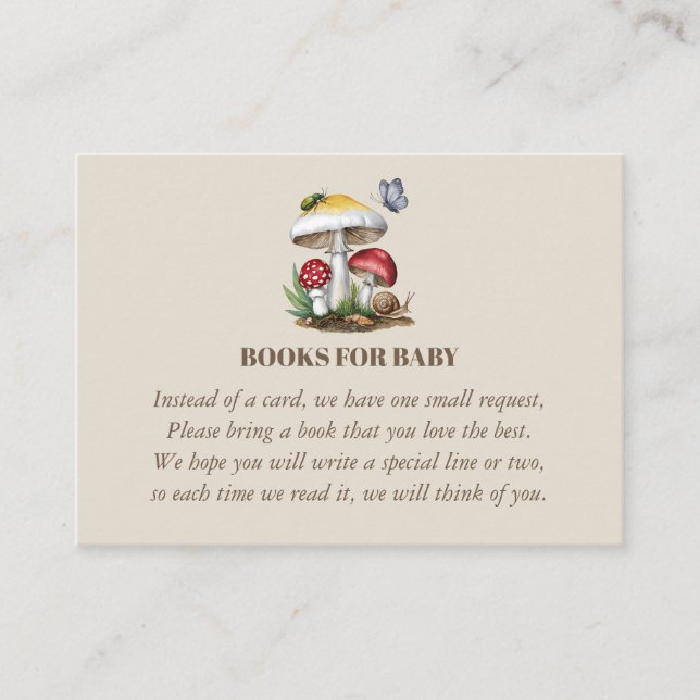 Tarjeta De Recepción Libros Para Baby Shower Insect Woodland Mushroom (Anverso)