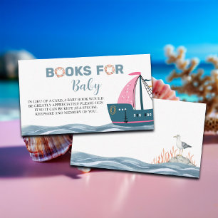Tarjeta De Recepción Libros para Baby Shower Náutico Rosa para Bebé
