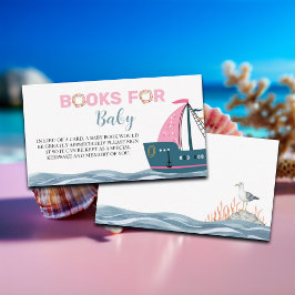 Tarjeta De Recepción Libros para Baby Shower Náutico Rosa para Bebé