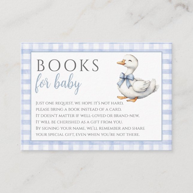Tarjeta De Recepción Libros Para Baby Silly Goose Blue Boy Baby Shower (Anverso)