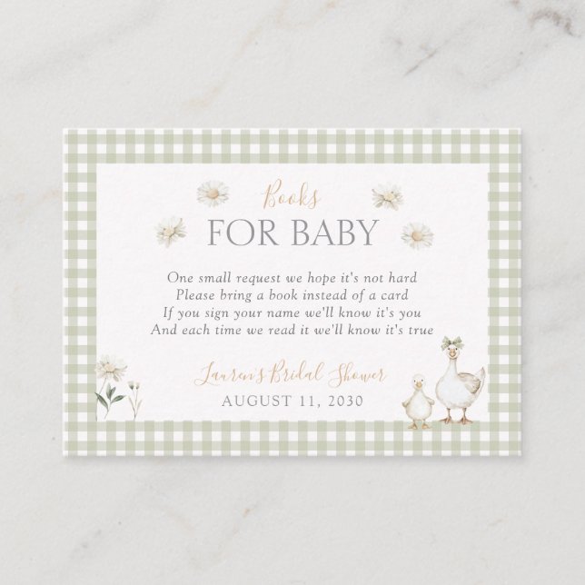 Tarjeta De Recepción Libros para Baby Silly Goose Whimsical Green Showe (Anverso)