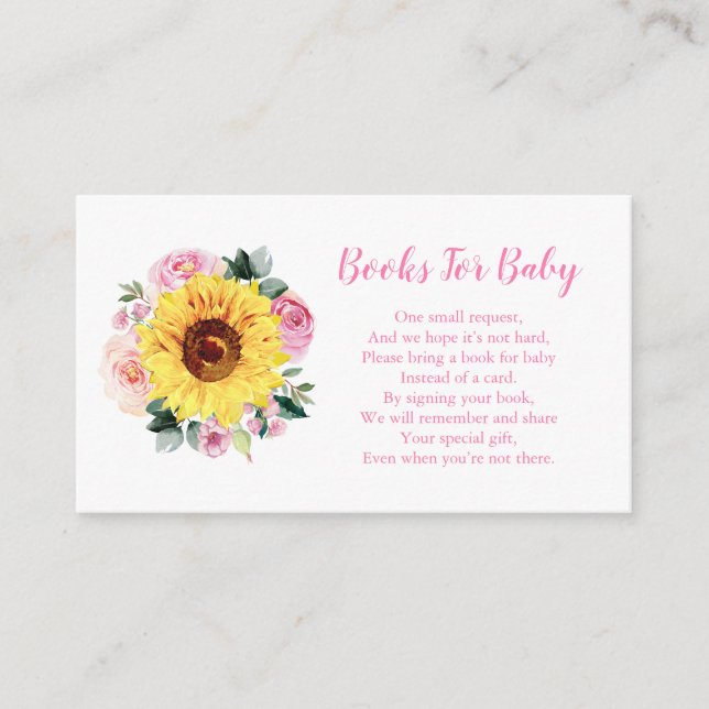Tarjeta De Recepción Libros Para Baby Sunflower Pink Floral Baby Shower (Anverso)