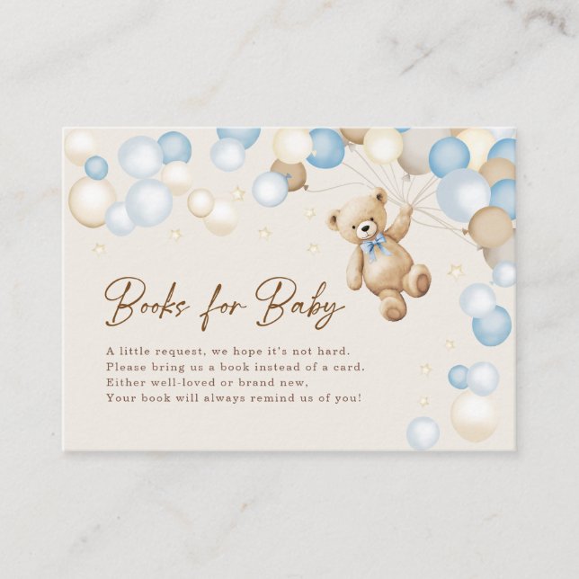 Tarjeta De Recepción Libros Para Baby Teddy Bear Boy Baby Shower (Anverso)
