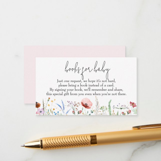 Tarjeta De Recepción Libros para Baby Wildflowers Chica Baby Shower (Anverso/Reverso In Situ)