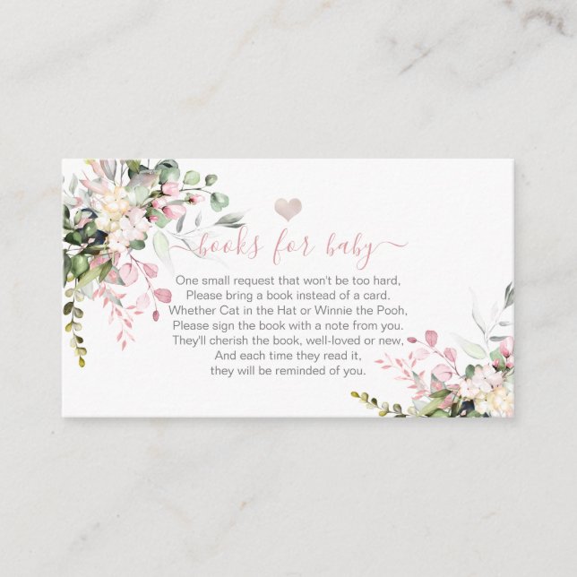 Tarjeta De Recepción Libros para bebé acuarela Rubor Eucalipto rosa (Anverso)