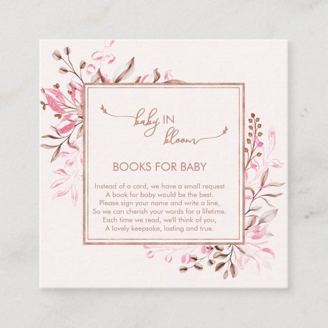 Tarjeta De Recepción Libros para bebé 'Bebé en Flor' con flores silvest (Anverso)