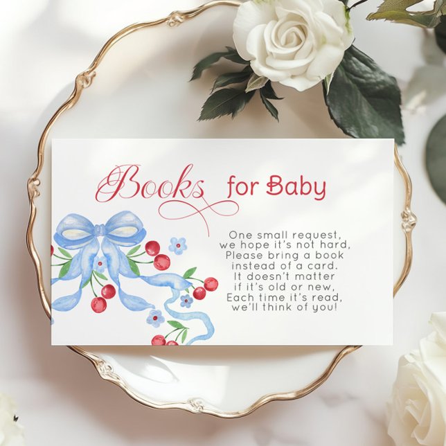 Tarjeta De Recepción Libros para bebé Cherry Blue Bow Baby Ducha (Subido por el creador)