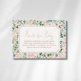Tarjeta De Recepción Libros Para Bebé con Lazo Dorado y Floral Sage Rub