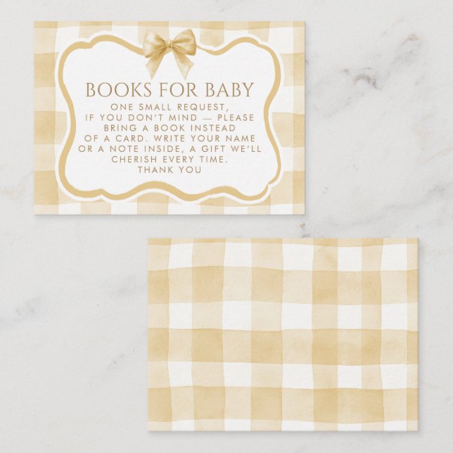 Tarjeta De Recepción Libros para bebé con marco ondulado de gingham mar (Anverso / Reverso)
