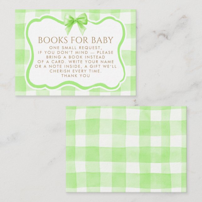 Tarjeta De Recepción Libros para bebé con marco ondulado de gingham ver (Anverso / Reverso)