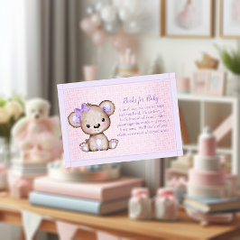 Tarjeta De Recepción Libros Para Bebé Cute Purple Bear Para Ducha Chica
