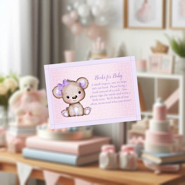 Tarjeta De Recepción Libros Para Bebé Cute Purple Bear Para Ducha Chica (Subido por el creador)