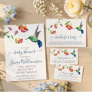 Tarjeta De Recepción Libros para bebé de colibrí acuarela para baby sho