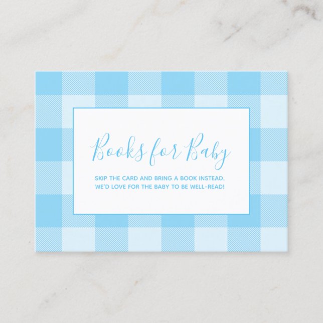 Tarjeta De Recepción Libros para bebé de cuadros gingham azul bebé (Anverso)