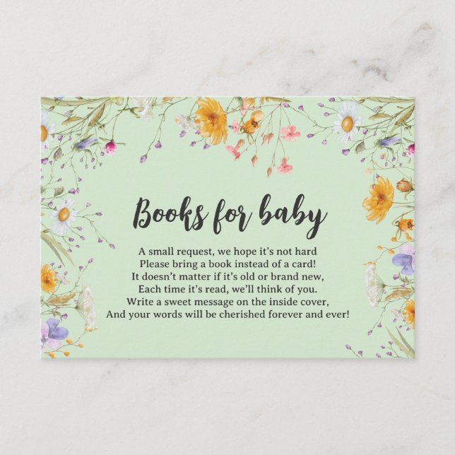 Tarjeta De Recepción Libros para bebé de flores silvestres primaverales (Anverso)