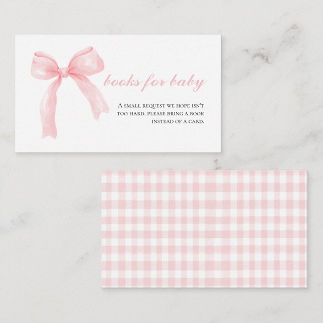 Tarjeta De Recepción Libros para bebé de shower de bebé con lazo rosa y (Anverso / Reverso)