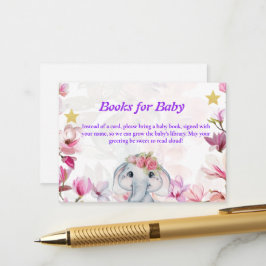 Tarjeta De Recepción Libros para bebé elefante floral Insertar tarjeta.