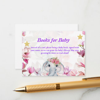 Tarjeta De Recepción Libros para bebé elefante floral Insertar tarjeta.