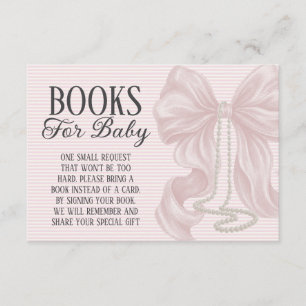 Tarjeta De Recepción Libros para bebé en baby shower con lazo rosa